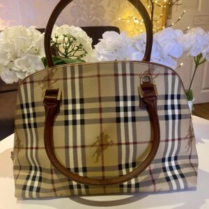 Burberry Haymarket Check Top Handle Leather Bag
